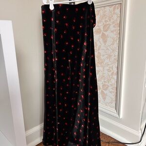 LOFT Black Maxi Skirt with Red Floral Design